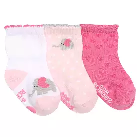 3 pack Girls Little Peanut Socks - Pink Elephants