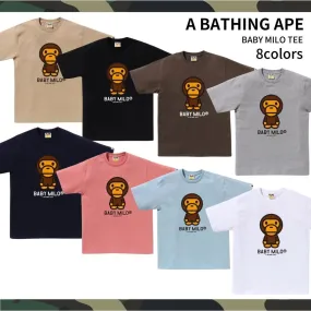 A BATHING APE  |Crew Neck Unisex Plain Other Animal Patterns Cotton