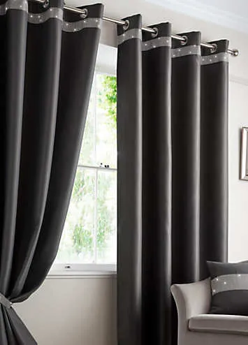 Alan Symonds Palace Diamante Border Blackout Pair of Eyelet Curtains | Kaleidoscope