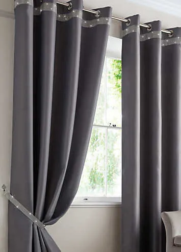 Alan Symonds Palace Diamante Border Blackout Pair of Eyelet Curtains | Kaleidoscope