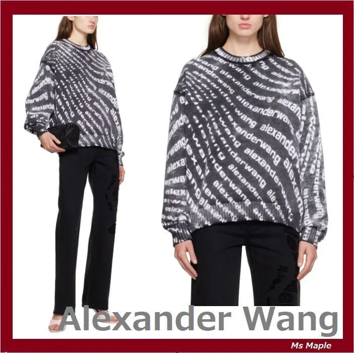 Alexander Wang  |Crew Neck Casual Style Street Style Long Sleeves Cotton