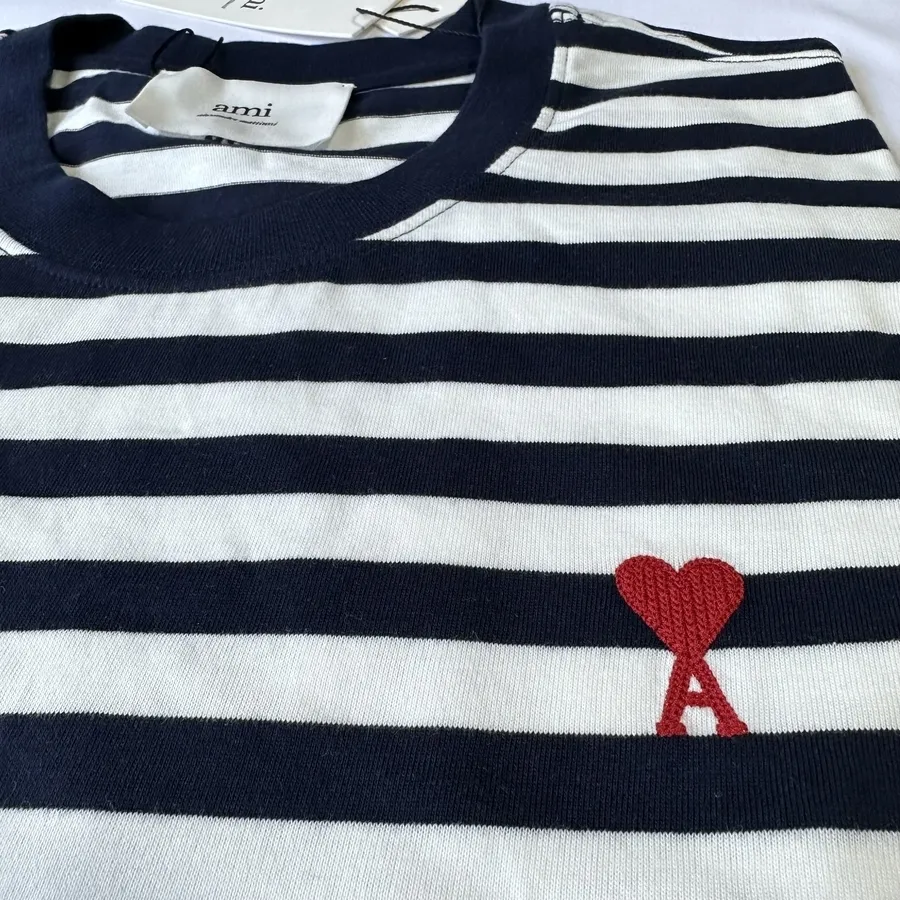 AMI PARIS  |Crew Neck Stripes Unisex Cotton Short Sleeves Logo Designers