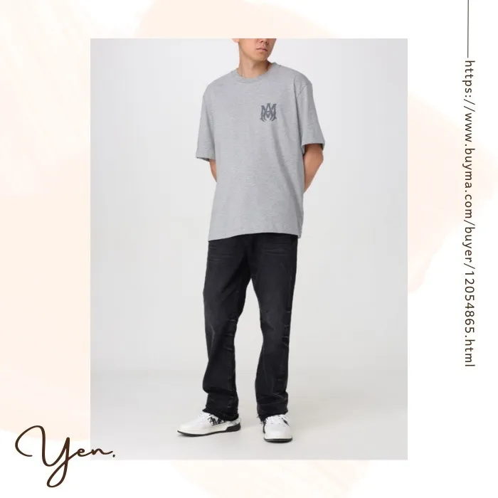 AMIRI  |Crew Neck Street Style Cotton Short Sleeves Logo