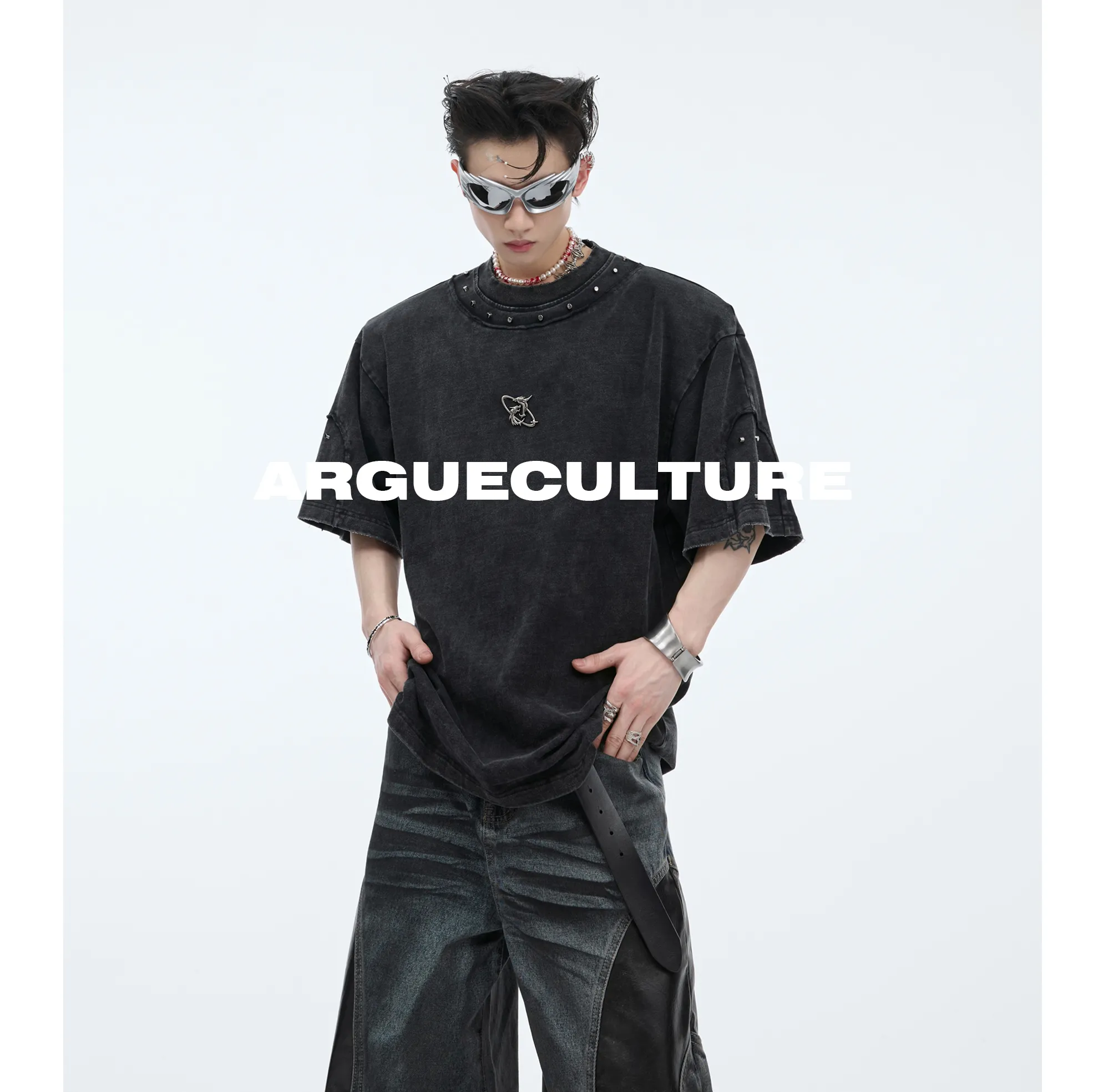 Argue Culture  |Crew Neck Unisex Street Style Plain Cotton Short Sleeves