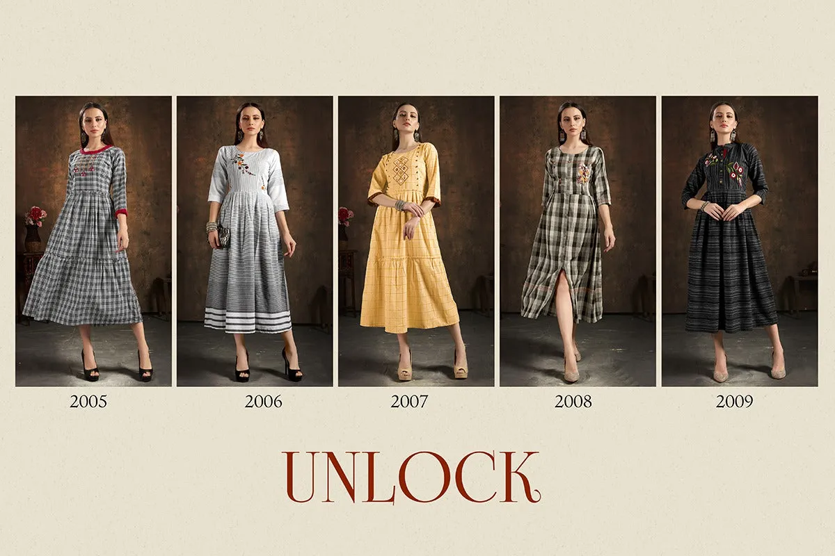 Bandhani Palace Presents Unlock Vol 1 Cotton Embroidery Work Casual Wear Kurtis Collection