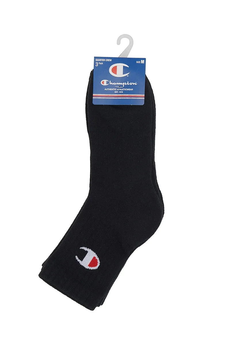 CHAMPION UNISEX LOGO SPORT CREW 3PK BLACK SOCKS