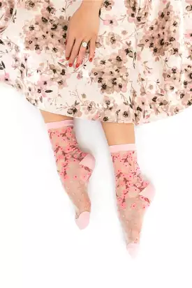 CHERRY BLOSSOM SHEER CREW SOCKS