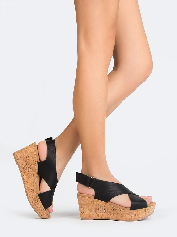 Cross Band Peep Toe Wedge