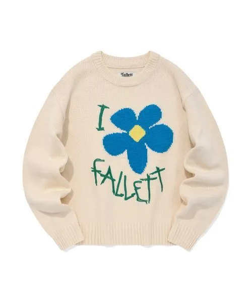 Fallett  |Crew Neck Flower Patterns Street Style Long Sleeves