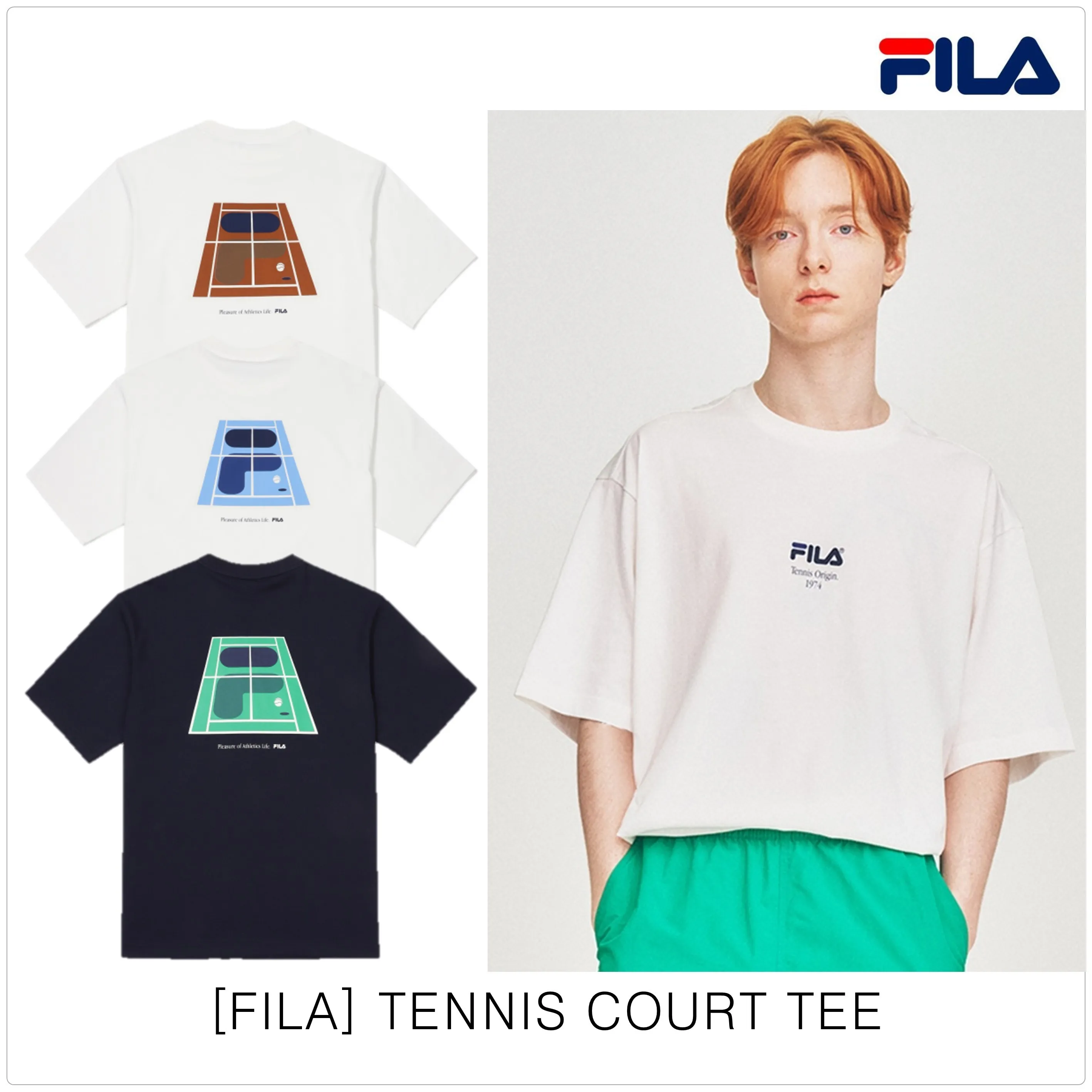 FILA  |Crew Neck Unisex Street Style Plain Cotton Short Sleeves