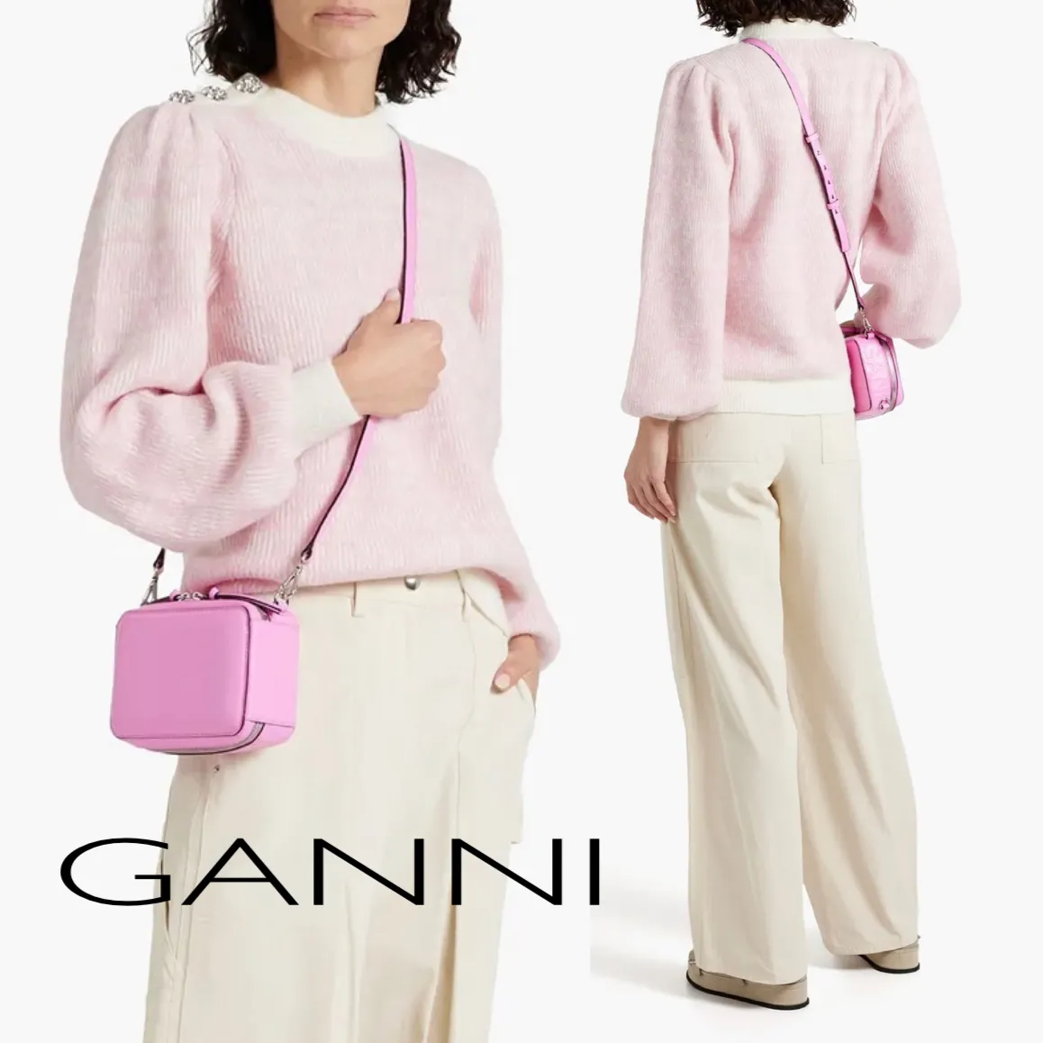 Ganni  |Casual Style Wool Nylon Long Sleeves Plain Office Style