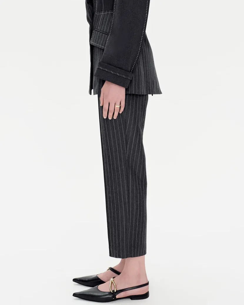 Grey Pin Stripe Vera Straight Leg Crop Pant