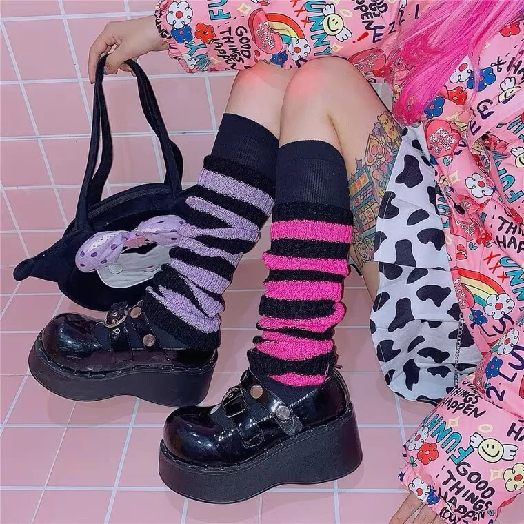 Japanese harajuku ins jk striped knit knee socks BY1196