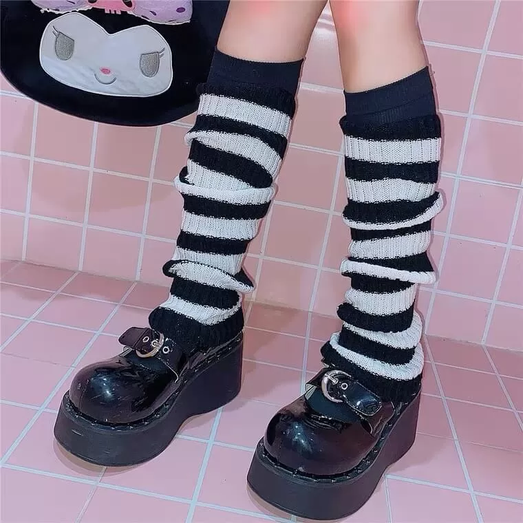 Japanese harajuku ins jk striped knit knee socks BY1196