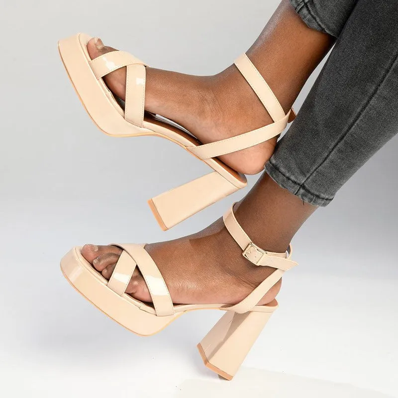 Madison Lesi Platfom Block Heel - Nude