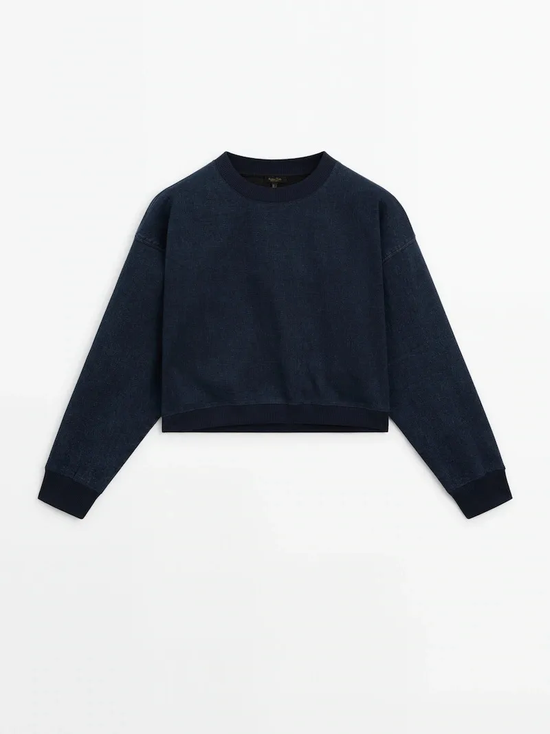 Massimo Dutti  |Crew Neck Casual Style Long Sleeves Plain Cotton