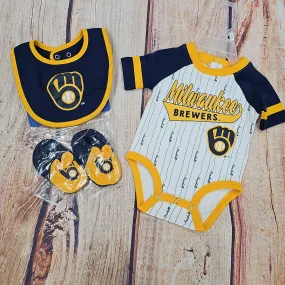 OUTERSTUFF MILWAUKEE BREWERS BASE HITTER CTREEPER 3PCS BIB BOOTIE 160269