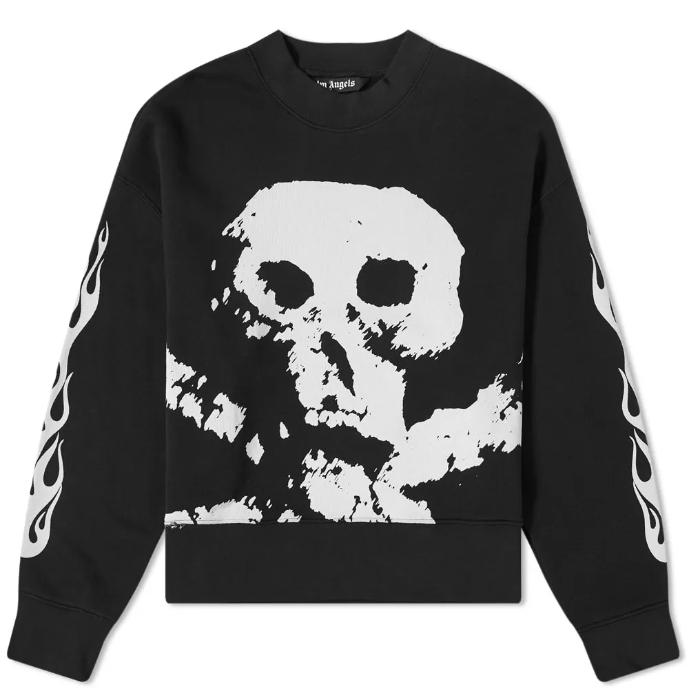 Palm Angels Skull And Flames Crew SweatBlack & White