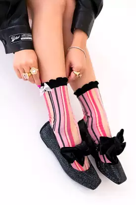 PARISIAN STRIPE RUFFLE BOW SHEER CREW SOCKS