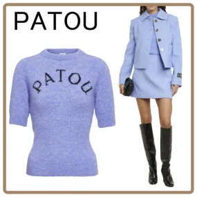 PATOU  |Casual Style Wool U-Neck Short Sleeves Logo