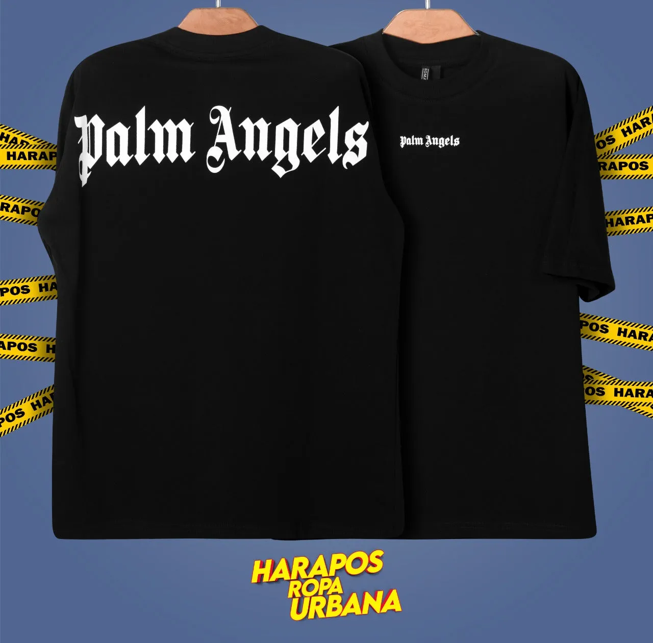 Polera oversize palm angels negra letras blancas