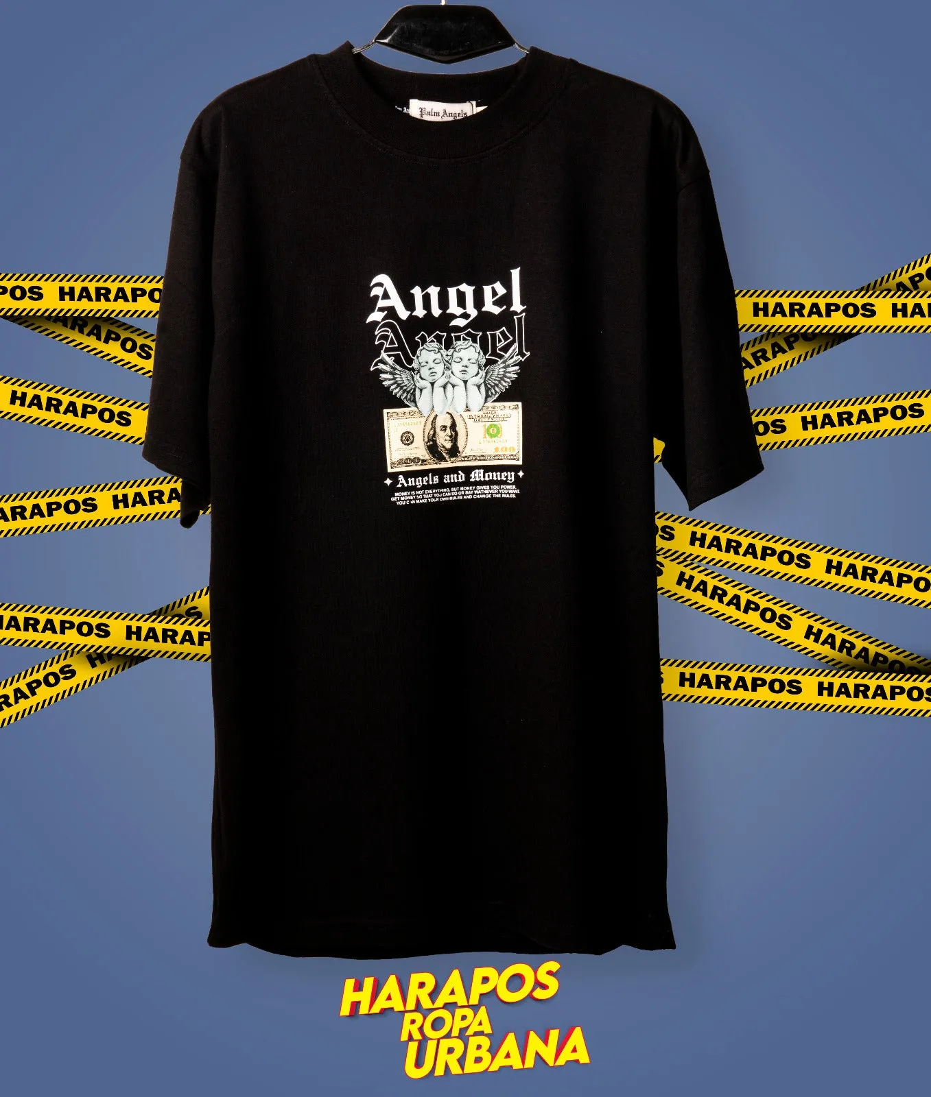 Polera palm angels oversize negra angel dolar