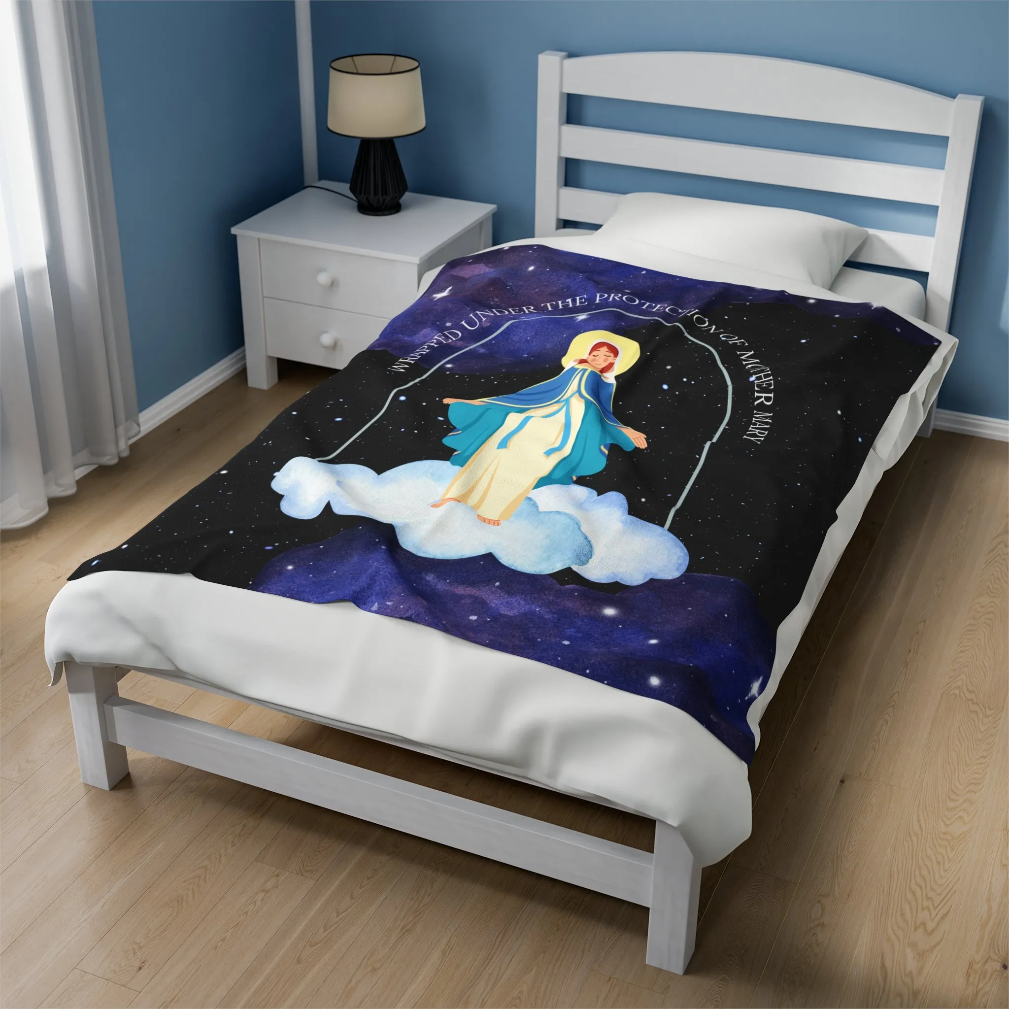 [PRE-ORDER] Mother Mary Fleece Throw Blanket - Blue (Personalisation Available)