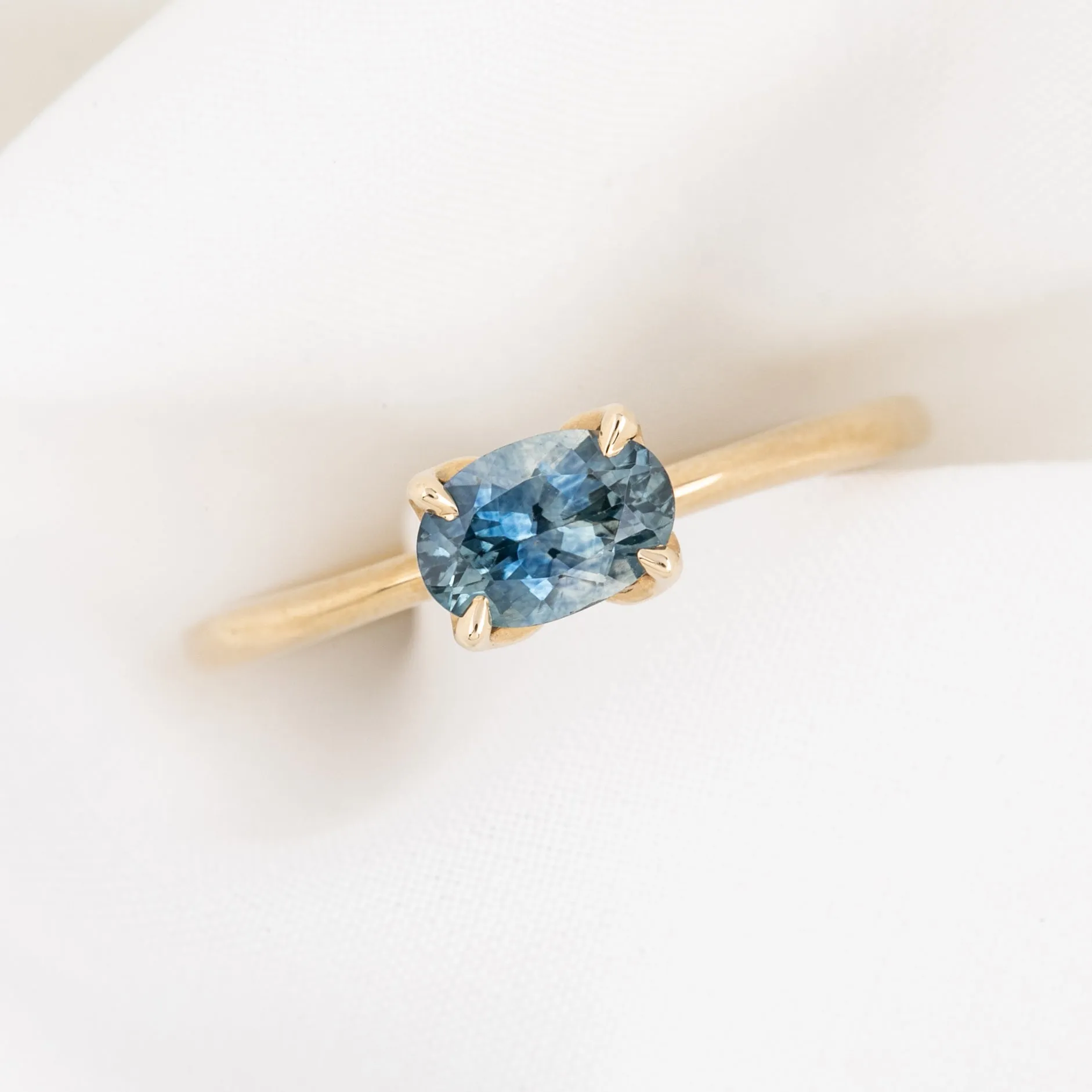 Sara Ring 0.88ct Blue East West Montana Sapphire, 14K Yellow Gold (One of a kind)