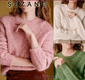 SEZANE  |Wool Rib Long Sleeves Plain Medium Elegant Style