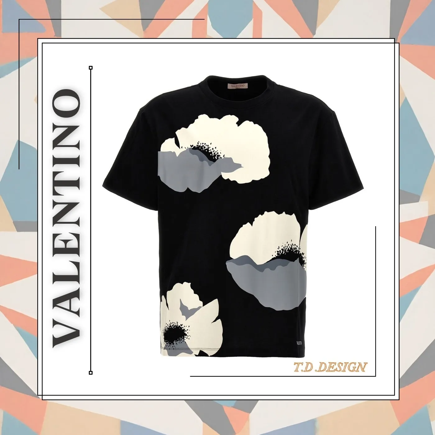 VALENTINO  |Crew Neck Flower Patterns Unisex Cotton Short Sleeves Logo