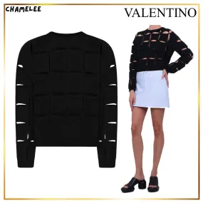 VALENTINO  |Crew Neck Wool Long Sleeves Plain Elegant Style